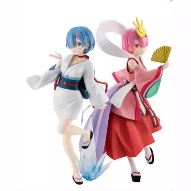 Re:Zero Ram & Rem Kaguya‑hime Myth Kimono GK Statue Set
