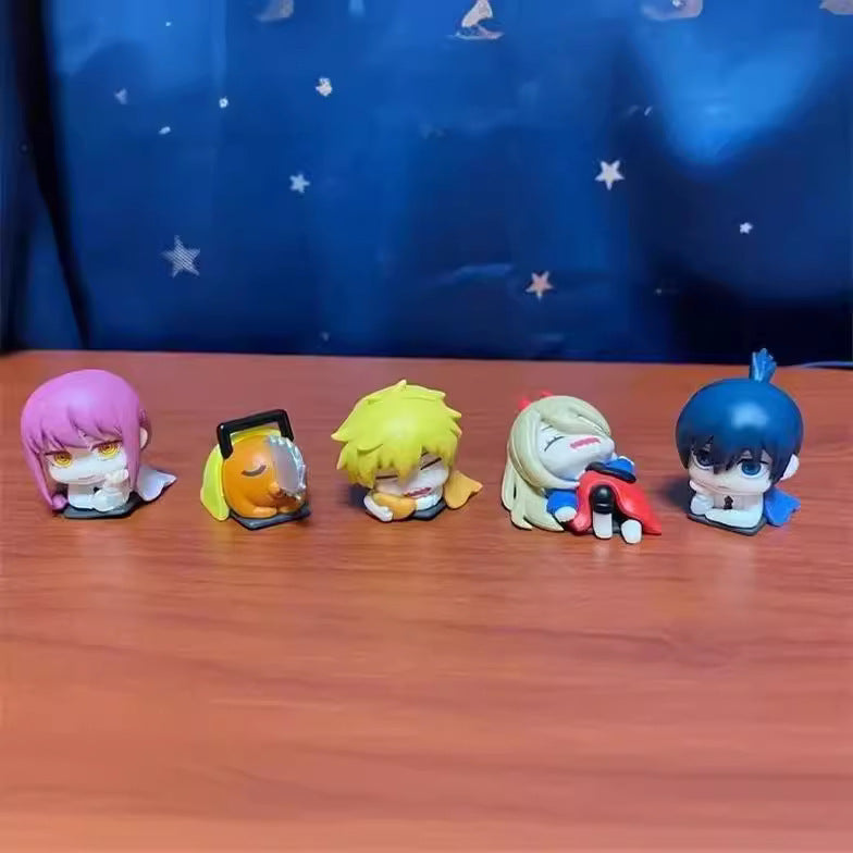 Chainsaw Man Sleepy Lying‑down Chibi Mini Figure 5‑Pcs Set