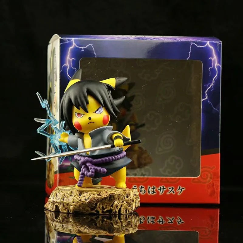 Pokemon × One Piece × Naruto Crossover Pikachu Cos Enel & Uchiha Sasuke GK Statue Set